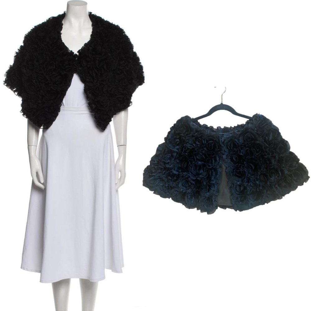NWT Adrienne Landau Fur Shawl Black Rosettes Wrap